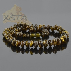 Amber necklace polished green beads for adults